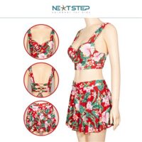 Đồ bơi nữ, 2 mảnh croptop chân váy đi biển cho bạn gái khoe vóc dáng xinh đẹp, dây cột tạo điểm nhấn cá tính mẫu Free size - Đỏ