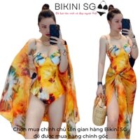 Đồ bơi nữ áo tắm nâng ngực kèm khăn von Bikini SG bodysuit bikini liền thân 1 mảnh đi biển sang