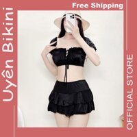 Đồ bơi nữ bikini hai mảnh áo croptop trễ vai mặc được 2 kiểu đồ đi biển bikini kín đáo