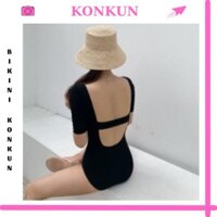 Đồ bơi nữ bikini liền thân màu đen khoét lưng dây ngang sành điệu KONKUN MS22 Đẹp