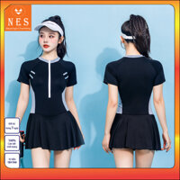 Đồ Bơi Nữ Bikini liền thân phối Trắng Xám bikini Quảng Châu đồ bơi tay ngắn bikini đi biển Nes VNT06