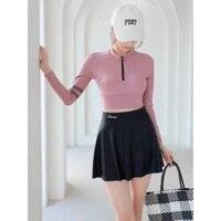 Đồ bơi nữ chân váy kín đáo tay dài chống nắng, Bikini nữ hai mảnh đi biển dáng thể thao - Hồng,M
