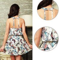 Đồ bơi nữ dạng váy một mảnh họa tiết bươm bướm (nền vàng nhạt)