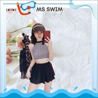 Đồ bơi nữ đi biển bikini áo yếm sọc váy xòe có quần bảo hộ trong Mr Swim 022