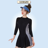 Đồ bơi nữ kín đáo 1 mảnh tay dài đồ tắm biển nữ đẹp swimsuit liền thân cho nữ vải co giãn Dây buộc tóc tặng kèm