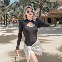 Đồ bơi nữ kín đáo bikini liền thân dài tay cổ cao tắm biển du lịch