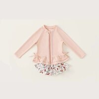 Đồ bơi nữ phong cách Hàn Quốc, bộ đồ bơi hai mảnh mới cho trẻ em, tay dài, chống nắng, đồ bơi công chúa, màu hồng Perris Wine