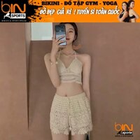 Đồ bơi nữ sét bikini len đan móc đi biển 2 chi tiết có tách lẻ áo và quần BINSPORTS BHN023