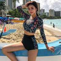 Đồ bơi nữ tay dài, Bikini croptop dài tay quần cạp cao