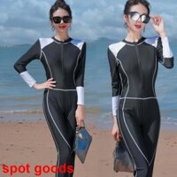 Đồ bơiNew wetsuit một mảnh dài tay chống nắng co giãn cao suối nước nóng bảo thủ che bụng giảm béo chân dài tay áo tắm dành cho nữ