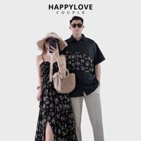 Đồ cặp đi biển HAPPYLOVE áo sơmi nam đầm nữ maxi xẻ tà họa tiết hoa nhí thời trang M201
