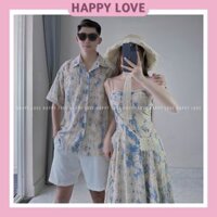 Đồ cặp đi biển nam nữ áo sơ mi nam váy nữ hai dây dáng dài họa tiết hoa thời trang HAPPY LOVE H190