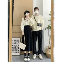 Đồ cặp nam nữ áo len dài tay kèm váy nữ màu đen thời trang VIVA V166