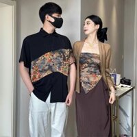 Đồ cặp nam nữ hàn quốc áo sơ mi nam áo quây nữ mix chân váy quấn thời trang COUPLE LOVE C112