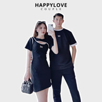 Đồ cặp nam nữ set áo váy đôi mùa hè màu đen HAPPYLOVE chất đẹp thời trang couple M046