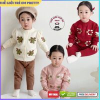 đồ cho bé gái, bộ len màu đỏ, be sữa, hồng cực xinh cho bé gái từ 1-5 tuổi, len Quảng Châu cao cấp mềm mịn PH1