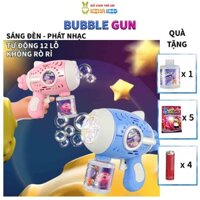 Đồ Chơi Bắn Bong Bóng 12 Lỗ Tự Động Bubble Gun, Thiết Kế Chống Rò Rỉ, Sáng Đèn, Phát Nhạc Vui Nhộn Cho Bé