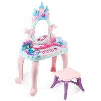 Đồ Chơi Bàn Trang Điểm Cho Bé Gái size Đại Kèm Ghế, Bàn Trang Điểm Lâu Đài Kèm Đàn Cho Bé Gái