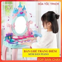 Đồ chơi bàn trang điểm lâu đài màu hồng kèm đàn piano, có ghế ngồi, gương, máy sấy tóc tặng kèm pin ( ảnh thật)