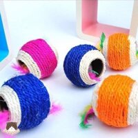 Đồ chơi banh dây thừng lông gà lớn cho mèo