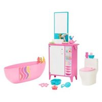 Đồ Chơi Barbie World Pink Bathtime Toy Playset Bathtub Toilet Vanity