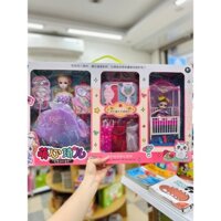 Đồ chơi bé gái - Đồ chơi búp bê- Set 2 em búp bê Barbie, búp bê BJD khớp xoay kèm phụ kiện giường, ghế, bàn trang điểm