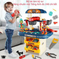 Đồ chơi bé làm kỹ sư cỡ lớn 246 chi tiết ốc vít lắp ráp,búa, khoan tay chạy pin-đồ chơi phát triên trí tuệ cho bé