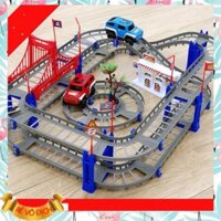 Đồ chơi bộ đồ lắp ghép đường ray oto và tàu lượn 2 tầng cho bé