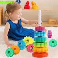 Đồ chơi bu lông vít xoay AQUABYTE, nhận biết màu sắc Tháp cầu vồng xoay Montessori, Rèn luyện nhận thức an toàn mượt mà Vòng tổ xếp chồng Tháp cầu vồng tại nhà