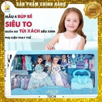 ĐỒ CHƠI BÚP BÊ ELSA TÓC MÂY - 10 BỘ QUẦN ÁO CÓ THỂ THAY - PHỤ KIỆN TÚI XÁCH