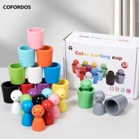 Đồ chơi cảm giác phân loại màu COFORDOS, Trò chơi phù hợp với cốc phân loại màu quả cầu vồng, Búp bê chốt bằng gỗ sáng tạo Đồ chơi giáo dục sớm động cơ tinh tế cho trẻ em
