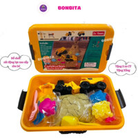 Đồ chơi cát động lực cao cấp cho bé tặng kèm 2 xe công trình, xẻng và khuôn, cát nặn sinh học