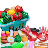 Đồ Chơi Cắt Hoa Quả 30 Chi Tiết Đồ Chơi Nhà Bếp Cắt Rau Củ Bằng Nhựa Cao Cấp, Có giỏ nhựa, Đồ chơi nhà bếp