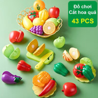 Đồ chơi cắt rau củ quả trẻ em, đồ chơi nhà bếp, chơi đồ hàng bằng nhựa kèm rổ đựng và dụng cụ