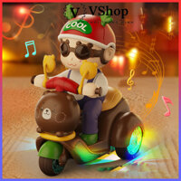 Đồ Chơi Cậu Bé Tuần Lộc Đi Xe Gấu Phát Sáng, Phát Nhạc, Xoay 360 độ Cho Bé