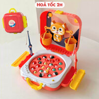 Đồ chơi câu cá cho bé có nam châm kèm cân bằng có hộp đựng, nhạc vui nhộn, bộ 2 cần câu, xô đựng
