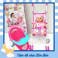 Đồ chơi chăm sóc búp bê gồm phụ kiện xe đẩy, ghế ăn dặm, búp bê biết khóc, nói...