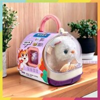 Đồ chơi chăm sóc thú cưng, Balo Chó bông biết đi - Lồng Nuôi mèo bông biết đi, kêu, vẫy đuôi kèm phụ kiện Cho Trẻ Em