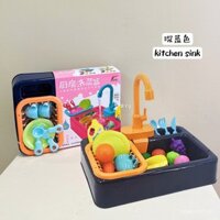 Đồ chơi chậu rửa bát cho trẻ em, chậu rửa giả vờ, chậu rửa tay điện với nước tuần hoàn, đồ vật thật