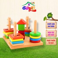 Đồ chơi cho bé 1 tuổi, đồ chơi gỗ BabyO, Đồ chơi thả hình 5 trụ cột khối gỗ zic zac cho bé, đồ chơi xếp hình cho bé
