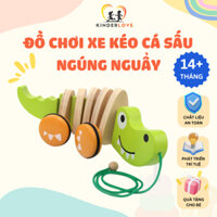 Đồ chơi cho bé, xe kéo cá sấu ngúng nguẩy, đồ chơi gỗ cho bé từ 14 tháng tuổi học phối hợp toàn bộ cơ thể | KINDERLOVE