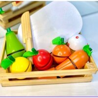 Đồ Chơi Cho Bé 💖𝑭𝑹𝑬𝑬𝑺𝑯𝑰𝑷💖 Bộ Đồ Chơi Nấu Ăn, Cắt Trái Cây Hoa Quả Bằng Gỗ Tự Nhiên Cao Cấp