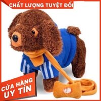 Đồ chơi chó bông biết đi biết hát, biết kêu và vẫy đuôi, bé dắt đi bộ