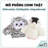 Đồ chơi cho mèo FOFOS, Đồ chơi cảm biến tự động hình chim cú mèo & cánh cụt, Tiếng chim hót, Chứa catnip, Lông nhung mềm