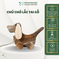 Đồ Chơi Chú Chó Lắc Tai Gỗ Cho Bé Có Dây Kéo Và Bánh Xe Bo Canh An Toàn - THATUWOOD