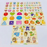 Đồ chơi combo 5-10 bảng núm gỗ cho bé lắp ráp xếp hình rèn luyện sự khéo léo và tư duy