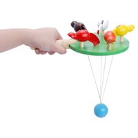 Đồ chơi đàn gà mổ thóc lắc tay cầm bằng gỗ, đồ chơi đàn gà lắc bi mổ thóc vui nhộn cho bé