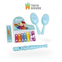 Đồ chơi đàn gõ Xylophone kèm sáo, lục lạc, kèn harmonica cho bé ToyHouse 682-9 - Màu Xanh