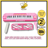 Đồ chơi đàn Piano Xanh-Hồng kèm mic có đèn nhạc cho bé, micro rõ âm, chạy bằng pin, chất âm tốt- Bi Béo Store'e