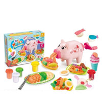 Đồ chơi đất nặn - Chú lợn hồng làm mỳ -bò sữa làm mì ý- bò sữa làm bánh kem cake
